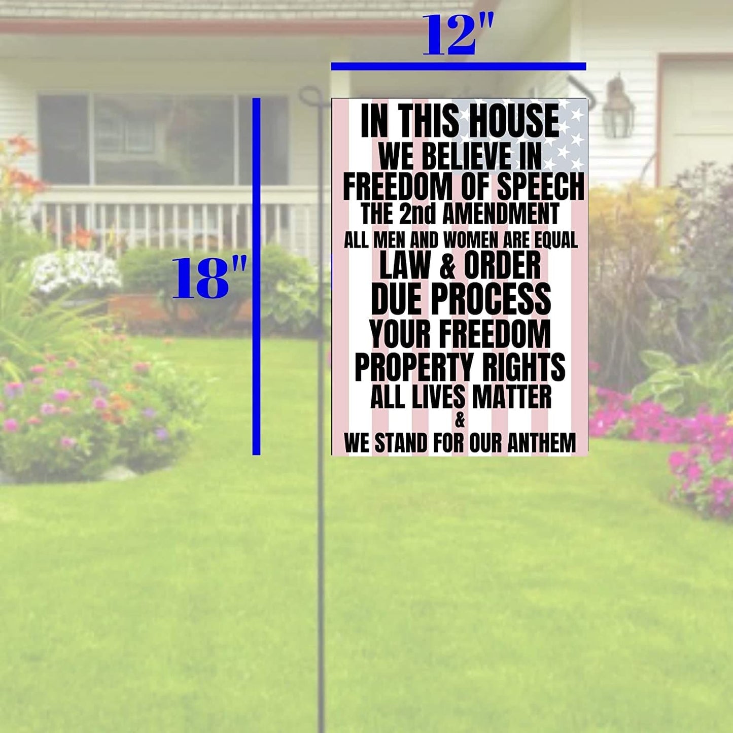 In this house we believe in the 2nd amendment Garden Flag, 12"X18" Conservative Patriotic Free Speech Yard Sign - LiberTee Shirts