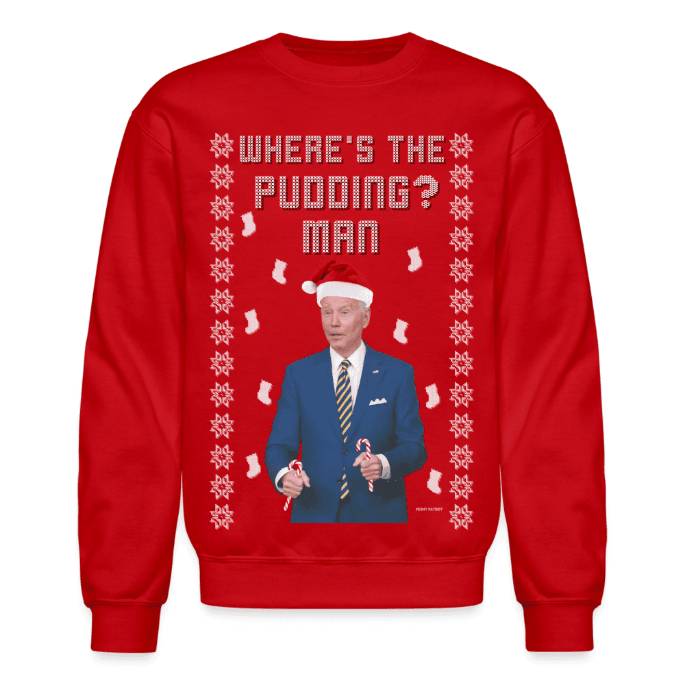 Funny Joe Biden Ugly Sweater Where's the Puddin SPOD - red
