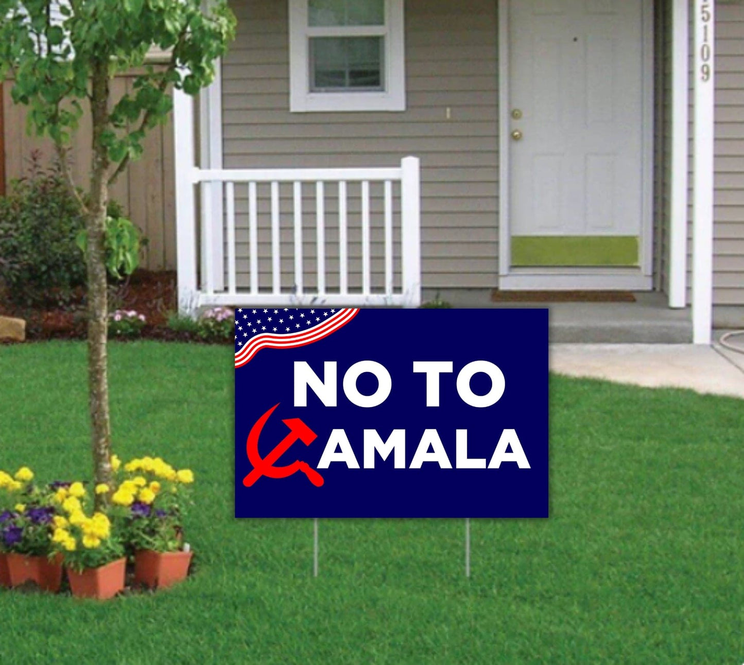 No To Communist Kamala Yard Sign | 18"x12" Anti-Harris Lawn Sign for 2024