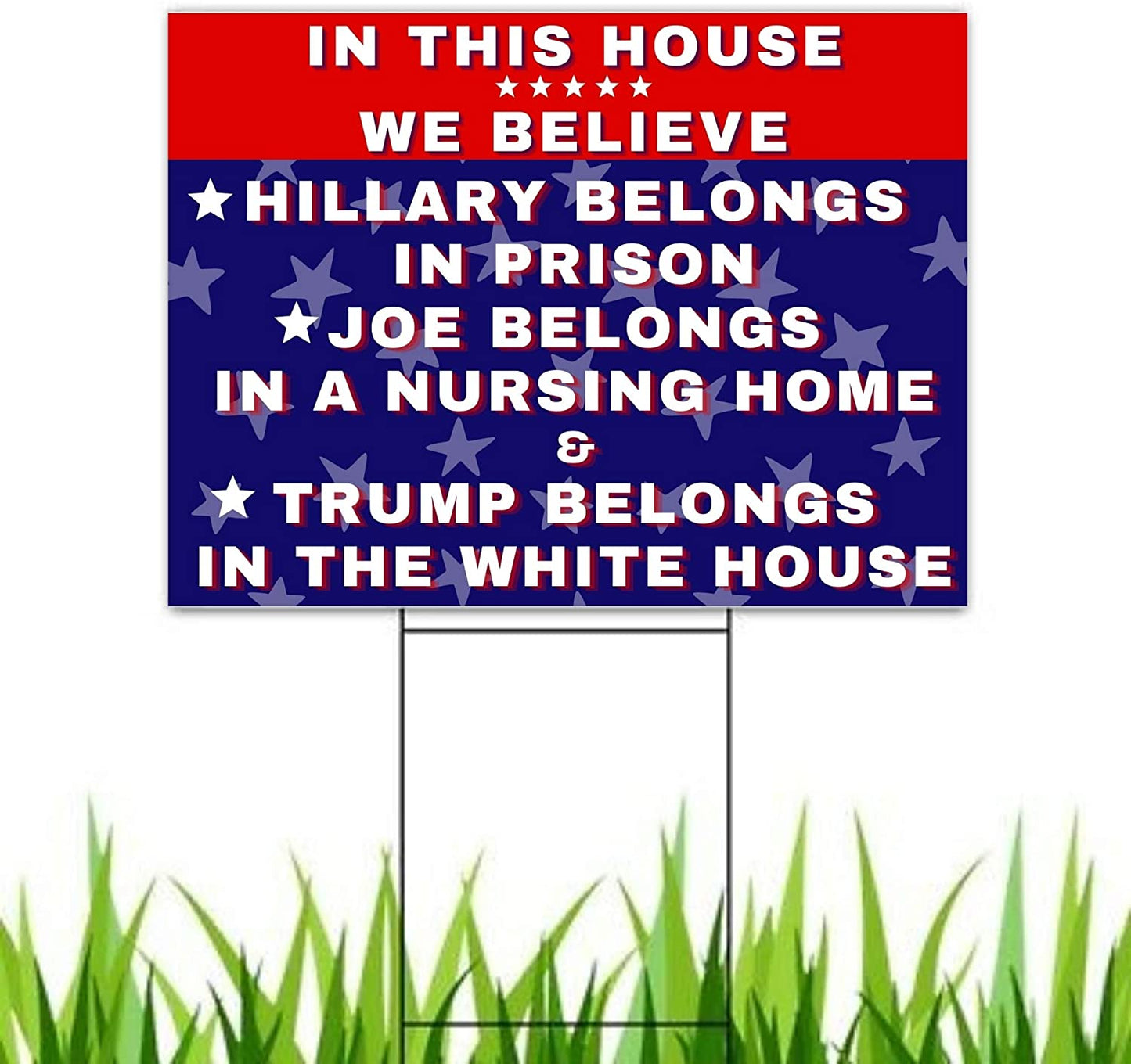 Hillary for Prison - Biden For Nursing Home - Pro Trump 18"x12" Double-Sided Yard Sign
