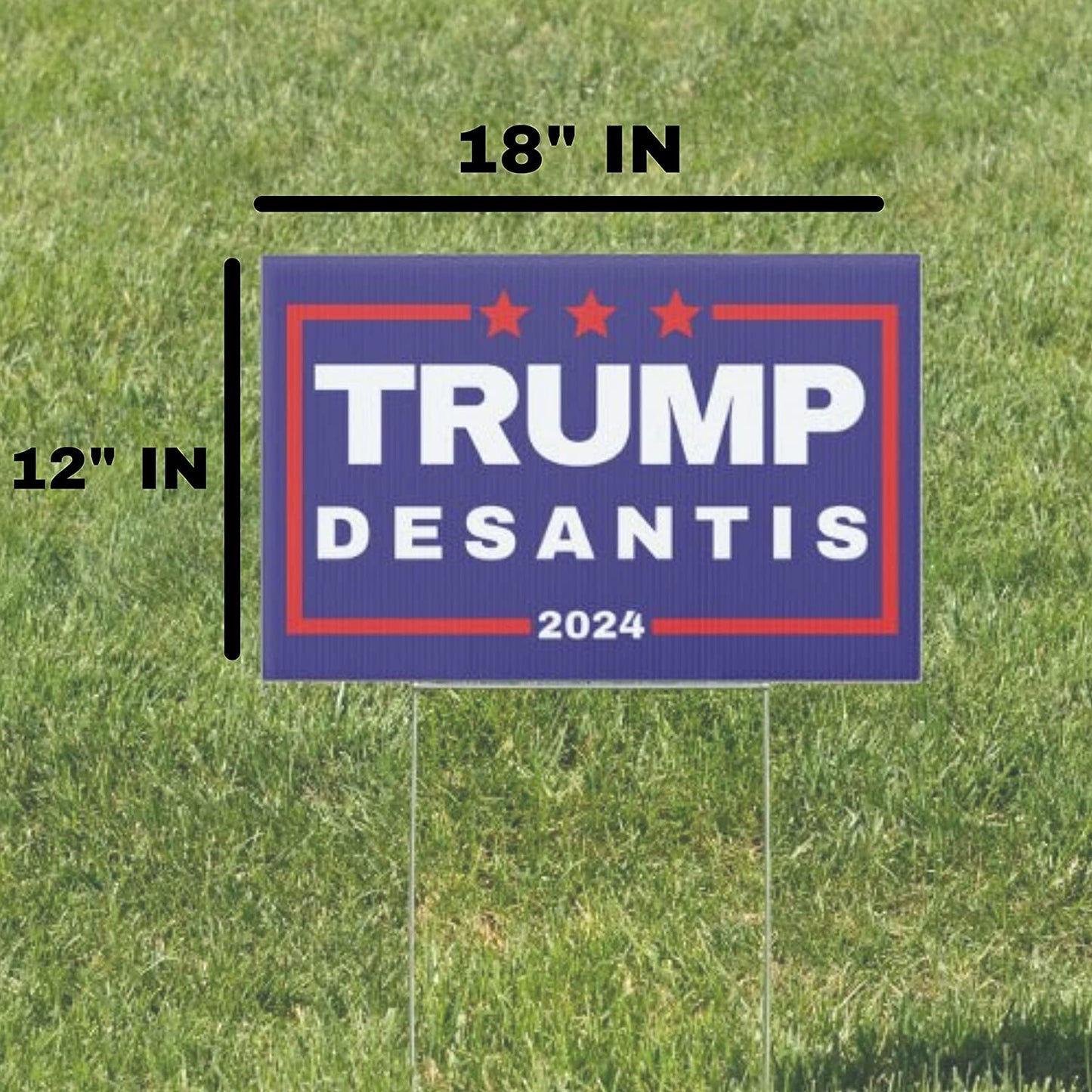 Trump Desantis 2024 Yard Sign | Donald Trump and Ron Desantis 18" x 12" Lawn Sign with Metal Stake - 2 Flags