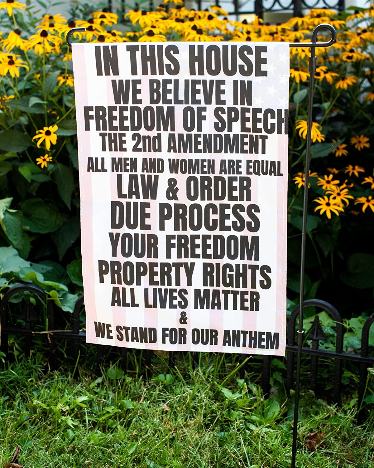 In this house we believe in the 2nd amendment Garden Flag, 12"X18" Conservative Patriotic Free Speech Yard Sign