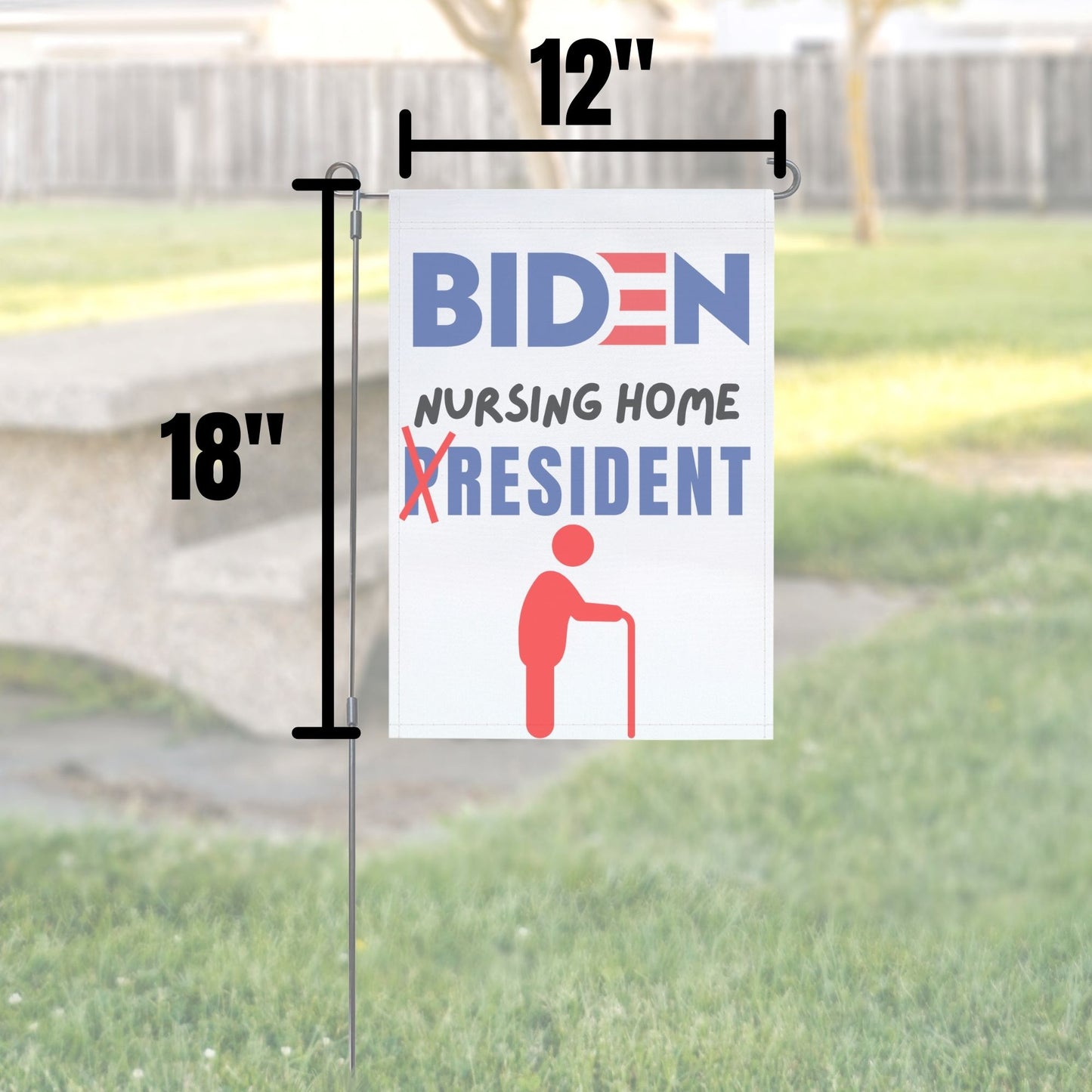 Pesky Patriot Joe Biden Nursing Home Resident Garden Flag | Funny Anti Biden 12x18 Double-Sided Flag Banner for Lawn and Garden | Great Gift Idea for Trump Supporter Republicans