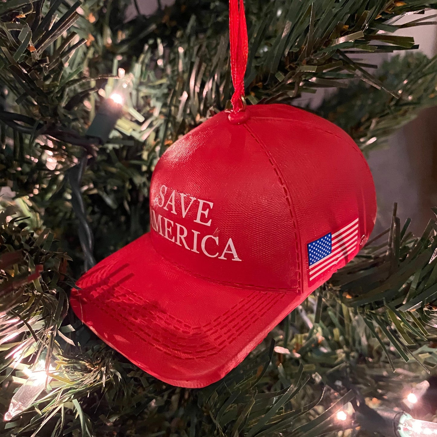 Donald Trump Save America Ceramic Red Hat Figurine Christmas Ornament…