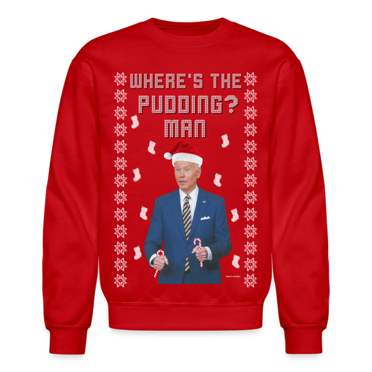 Funny Joe Biden Ugly Sweater Where's the Puddin SPOD - red